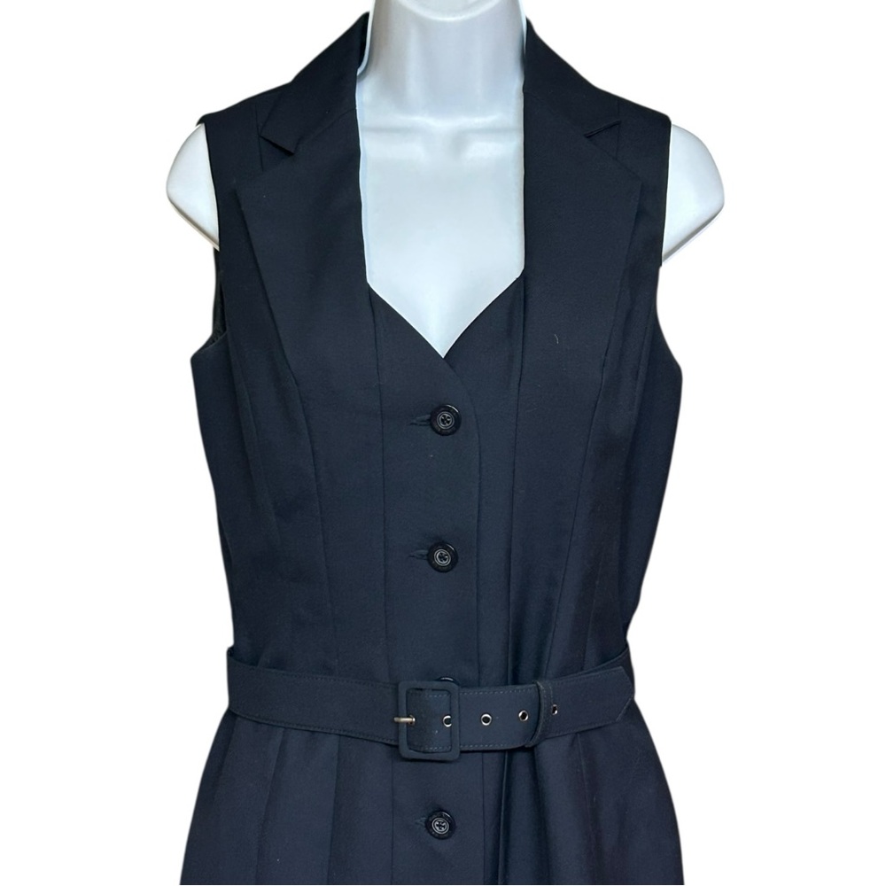 Calvin Klein Navy Blue Button Front Belted Vest Dress Size 6 - Picture 4 of 6